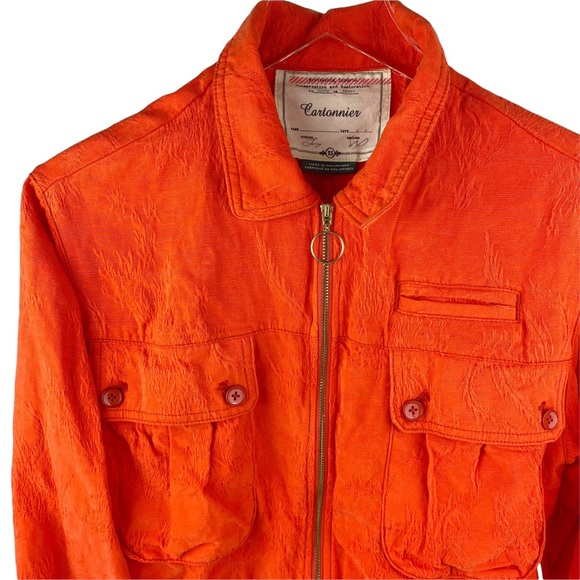 Anthropologie Cartonnier Textured Jacquard Eisenhower Orange Utility Jacket XS - Picture 6 of 13